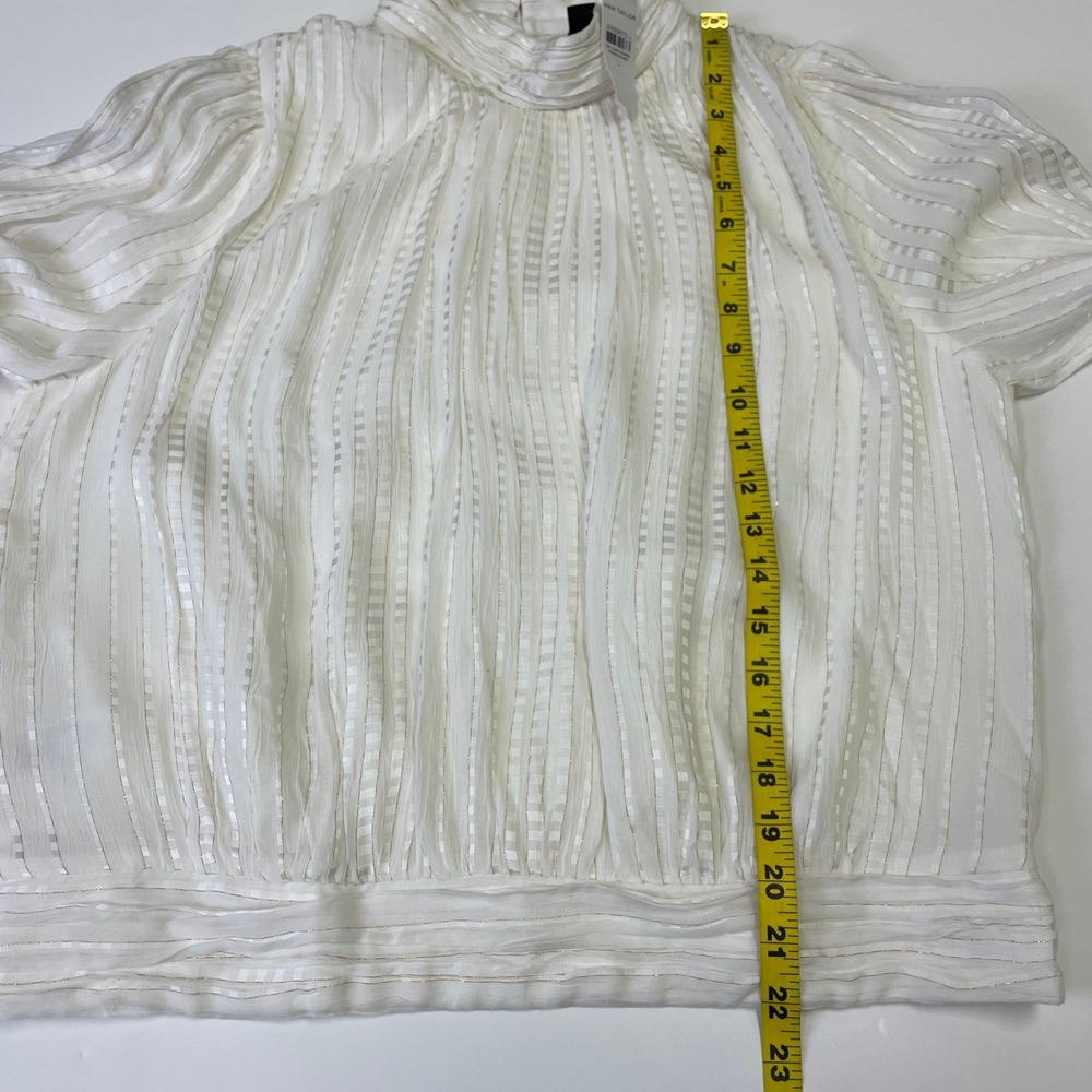 NEW Ann Taylor White Gold Metallic Stripe Mock Neck Blouse Large Bohemian - Picture 16 of 16